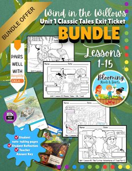 Cover of the Wind in the Willows exit ticket bundle for CKLA Grade 3 Unit 1 Classic Tales, lessons 1 to 15