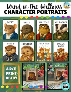 Ready-to-frame Wind in the Willows character portraits of Toad, Mole, Rat, and Badger