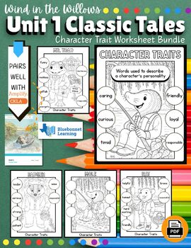 Character trait packet pages for Rat, Mole, Badger, and Mr. Toad from Wind in the Willows